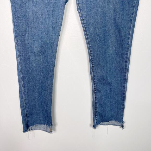 Levis Womens 34 Medium Wash 721 High Rise Skinny Jeans Raw Fray Hem Blue Cotton - Picture 4 of 13